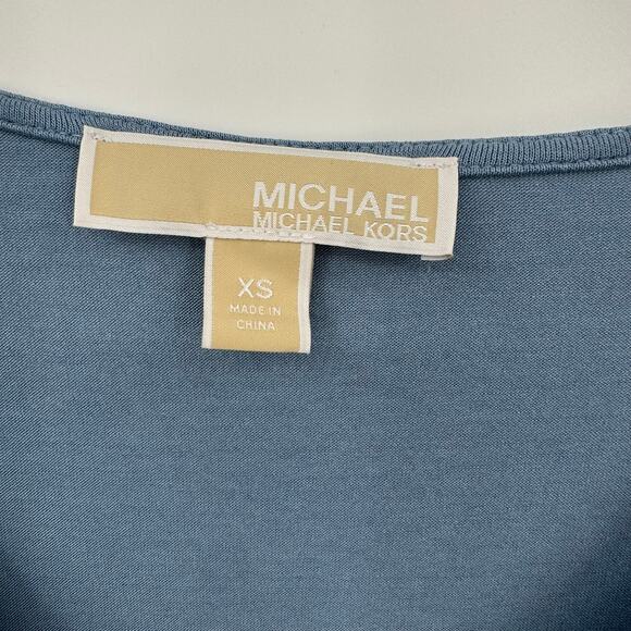 Michael Kors blouse V neck knit chiffon overlay layered blue size XS - Picture 6 of 6